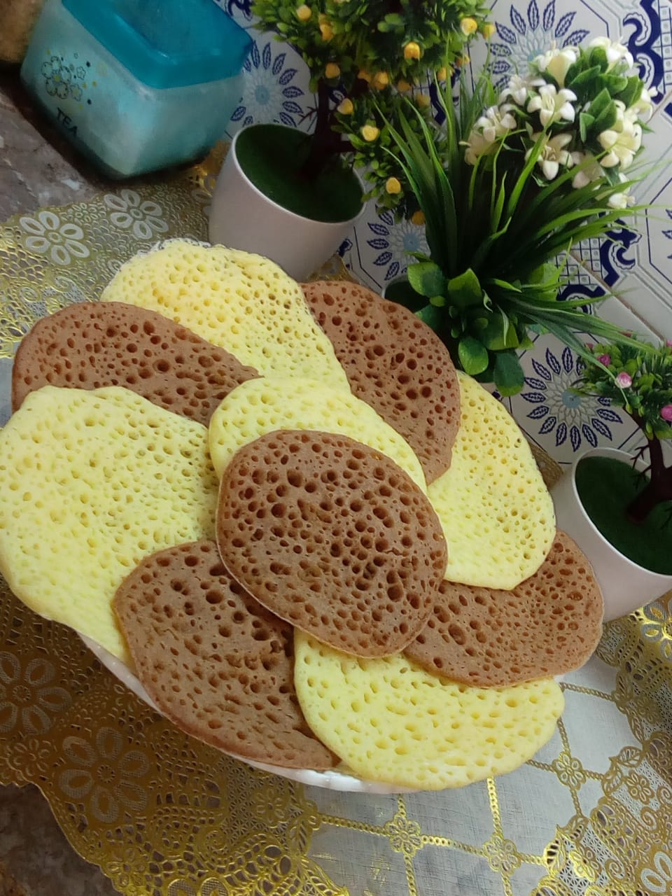 Moroccan baghrir with its characteristic porous surface.